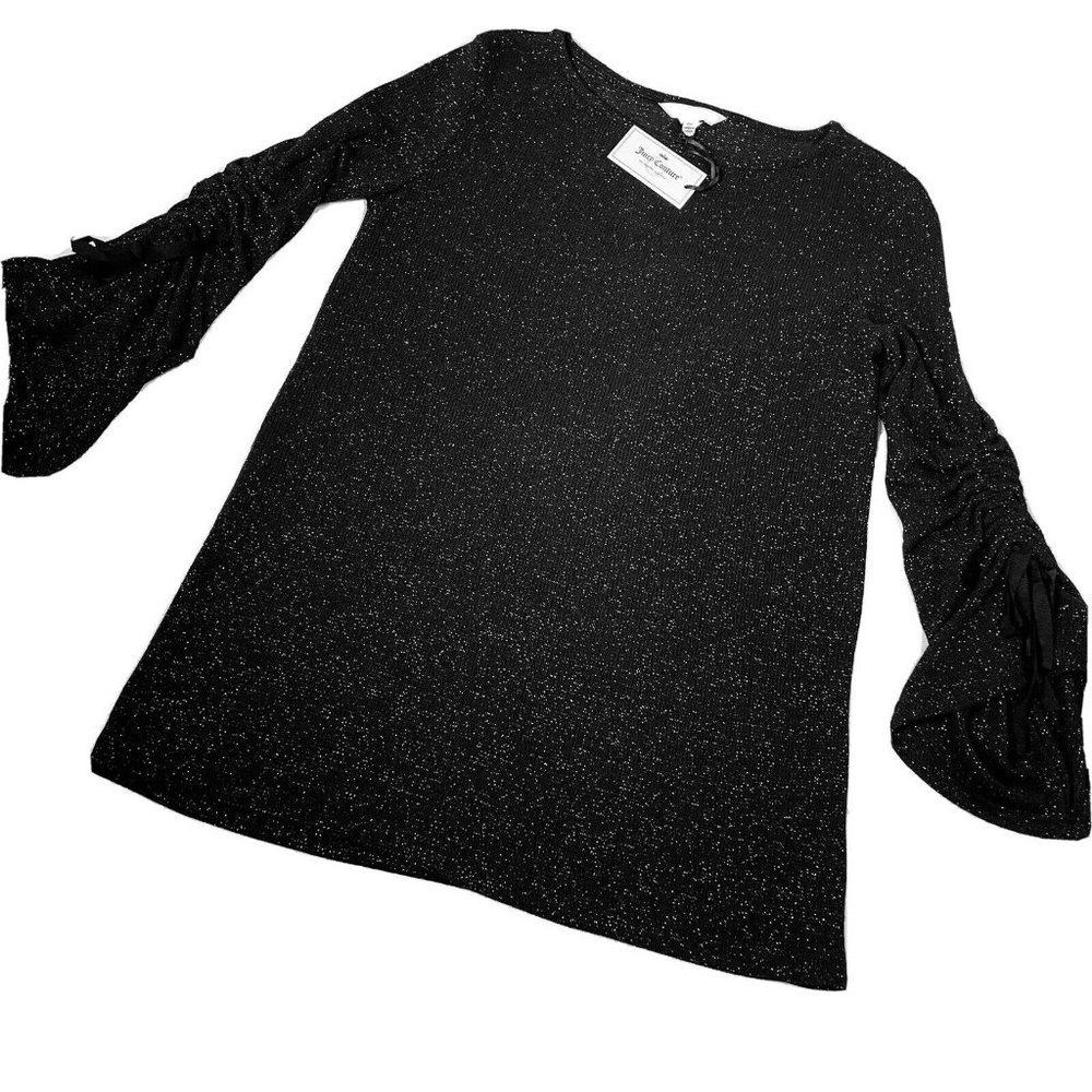 Juicy Couture Sparkly Metallic Ruched Sleeves Pullover Sweater Top Women X Small - Picture 5 of 13
